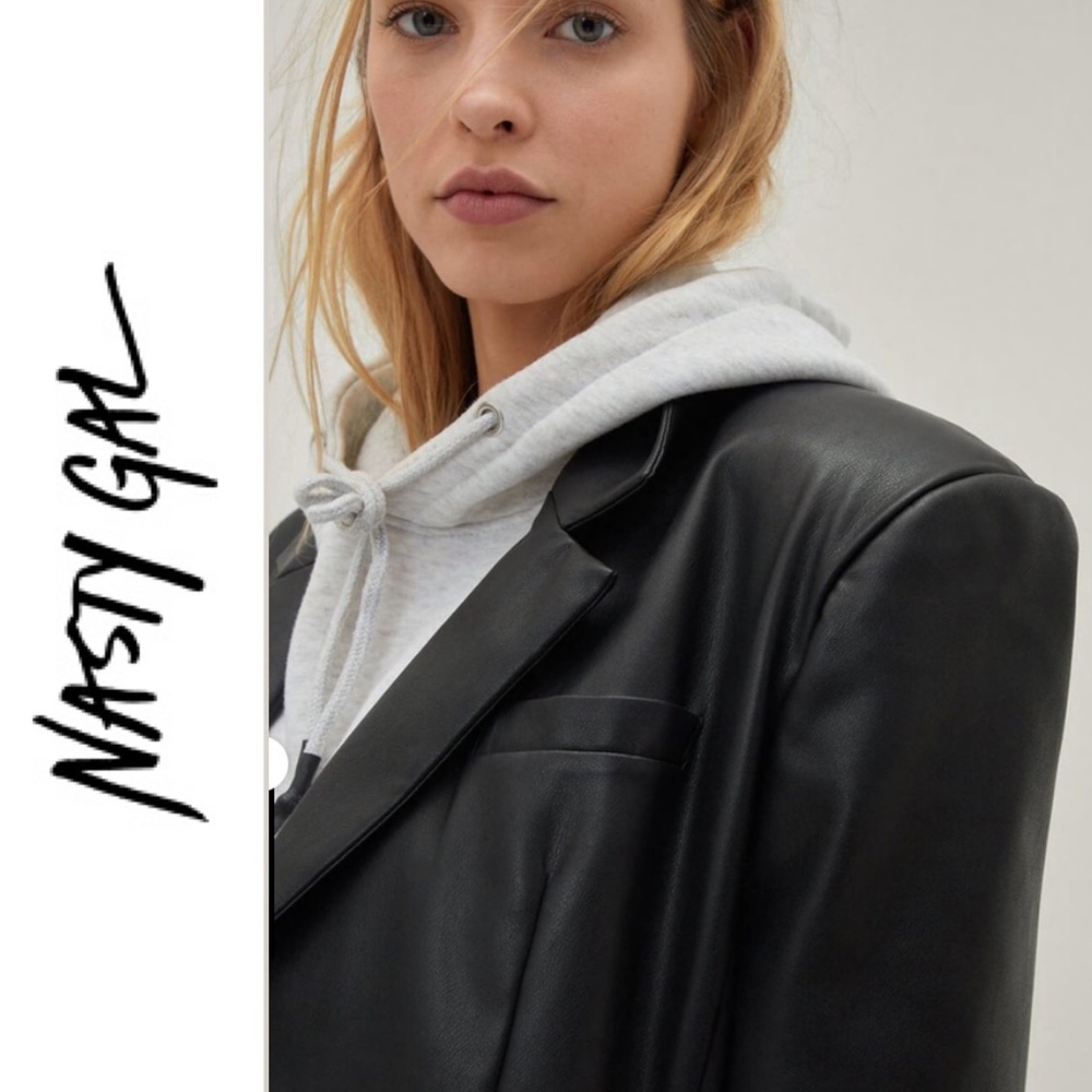 NWT Nasty Gal Faux Leather Oversized Suit Blazer 2